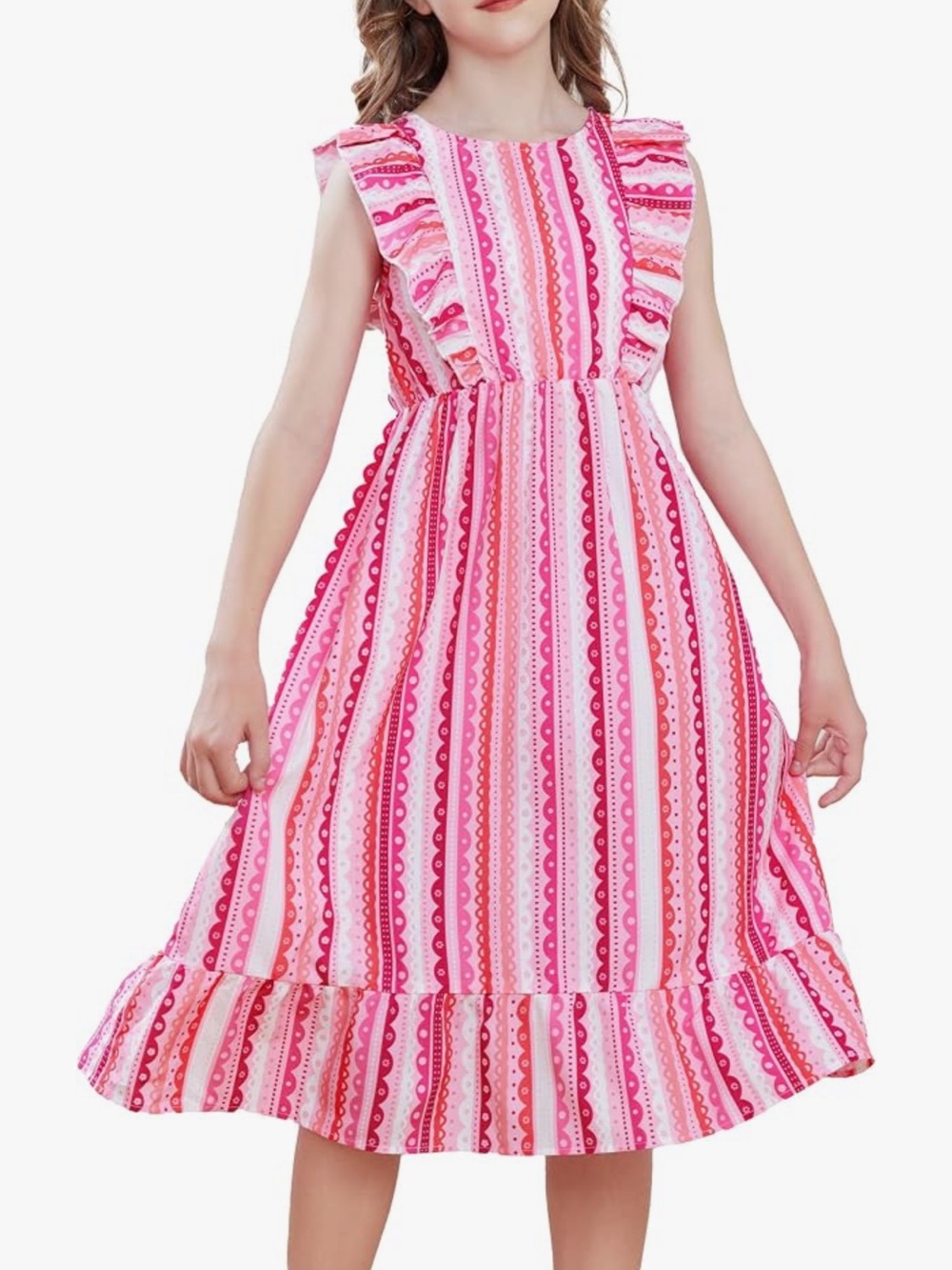 Girls Grace Karin 14Y Pink & White Striped Ruffle Sundress